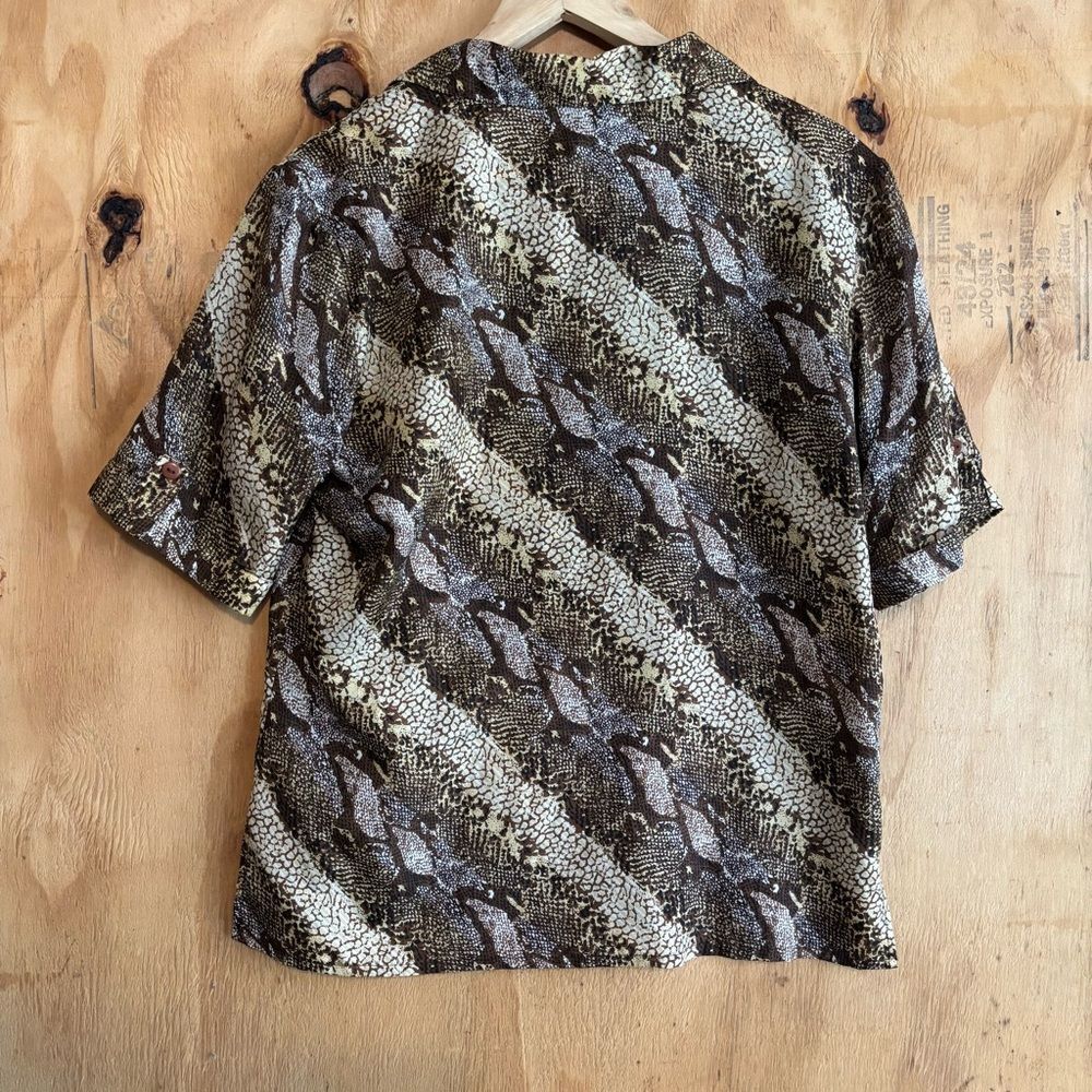 Vintage Jane Ashley 100% Silk Snakeskin Print Button Up Shirt Sz M - Picture 2 of 4